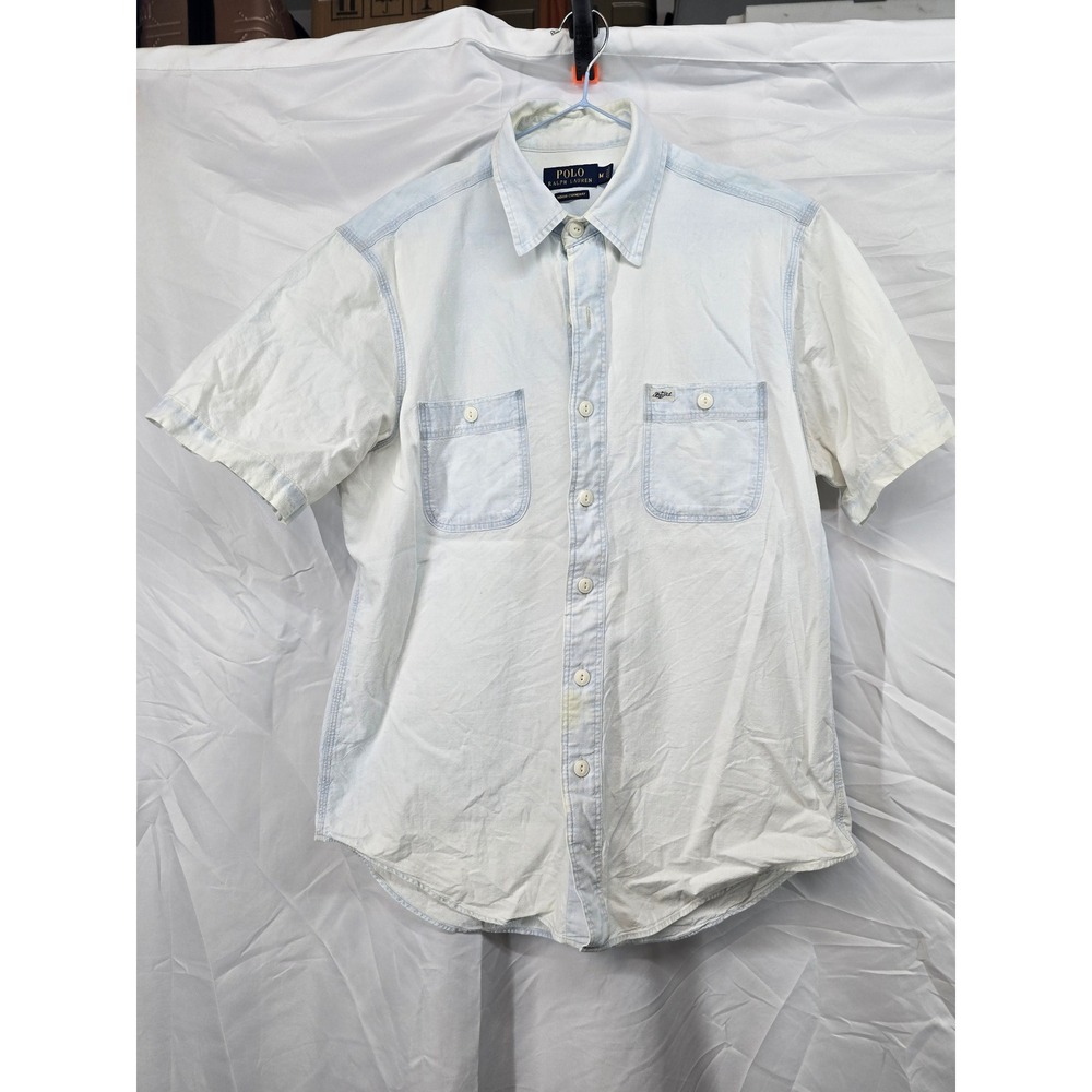 Polo Ralph Lauren Indigo Chambray Short‎ Sleeve Button Up Shirt Men Medium